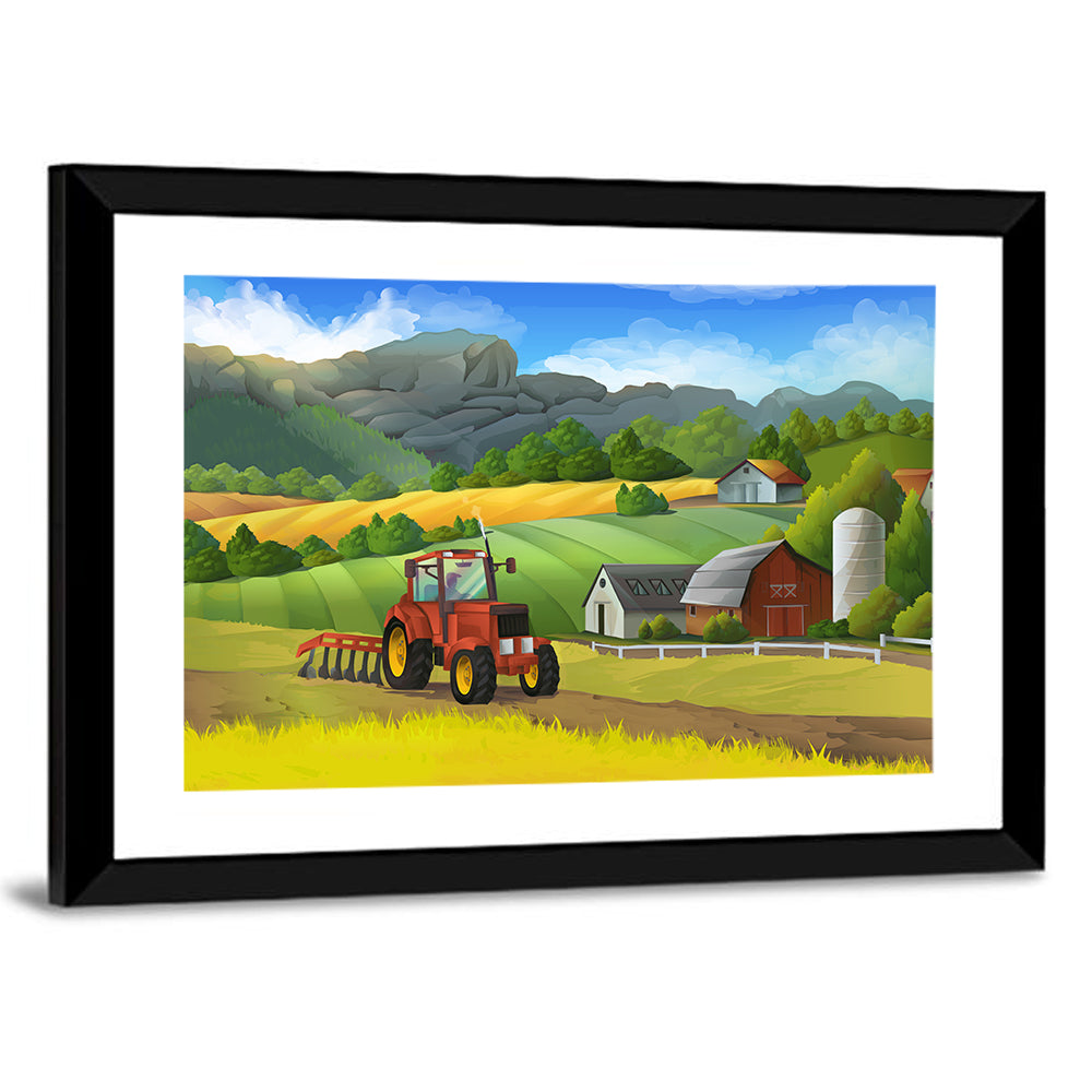 Red Tractor Farm Landscape Wall Art