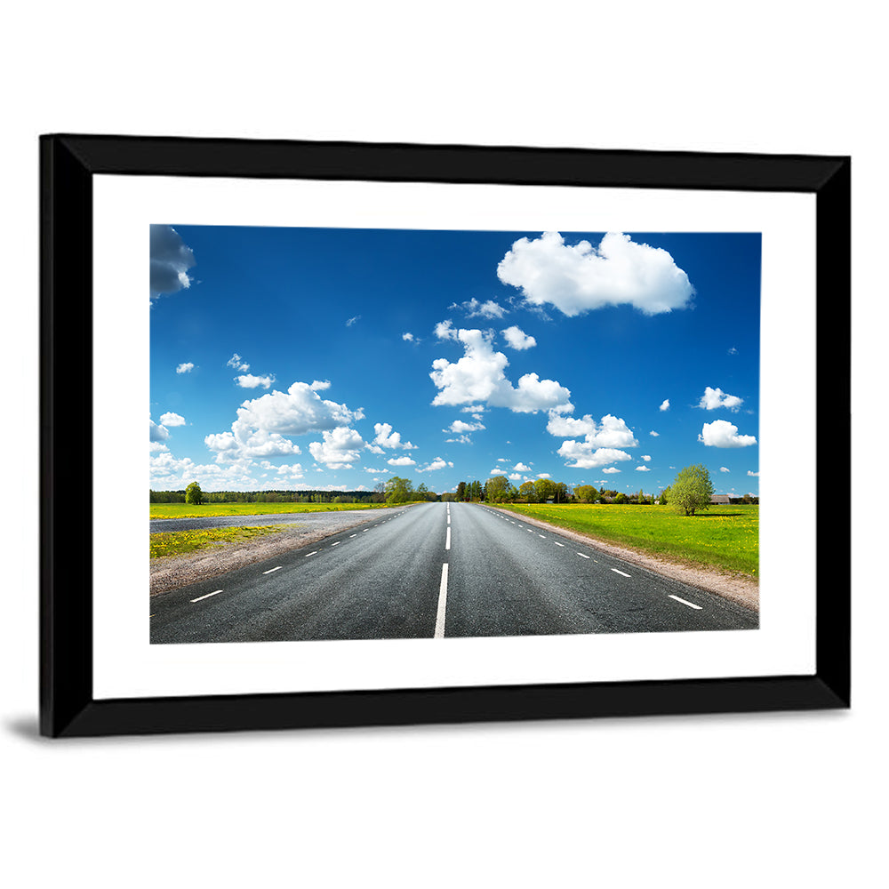 Asphalt Road Through Meadow Wall Art