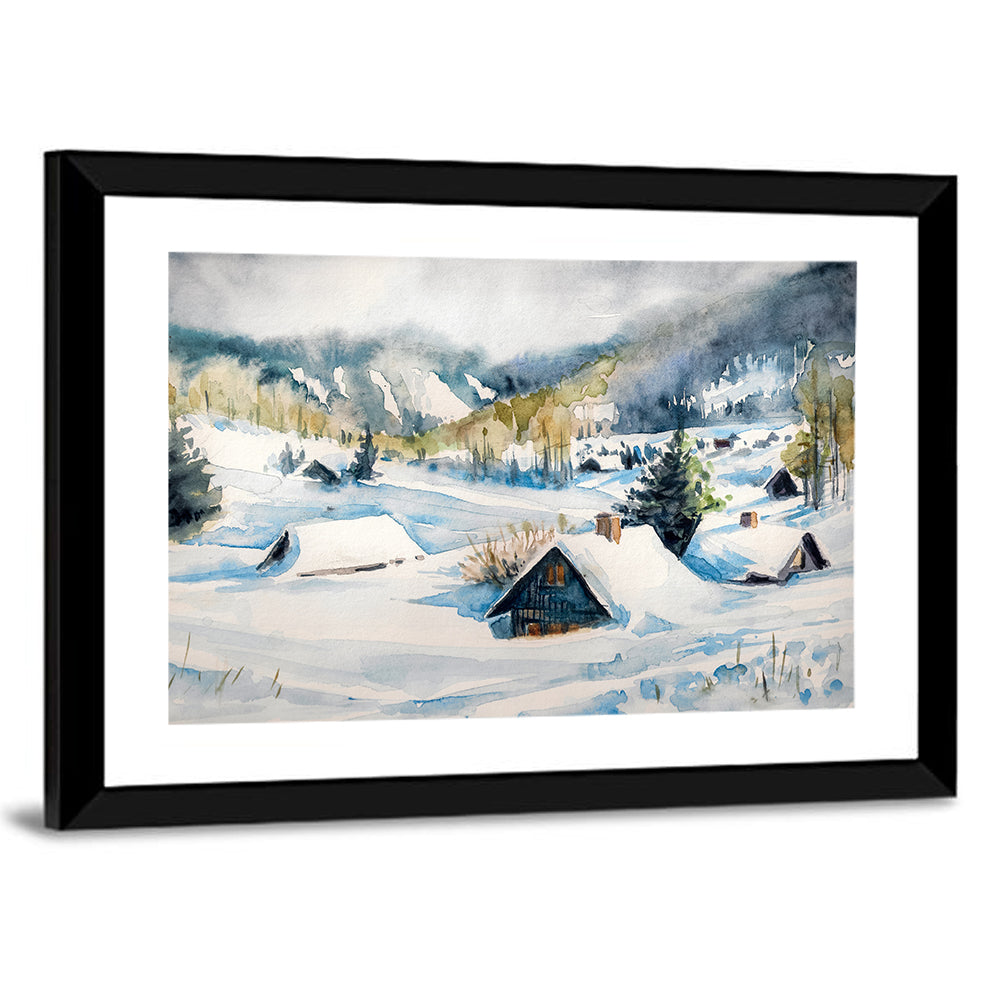 Snowy Mountain Village Wall Art