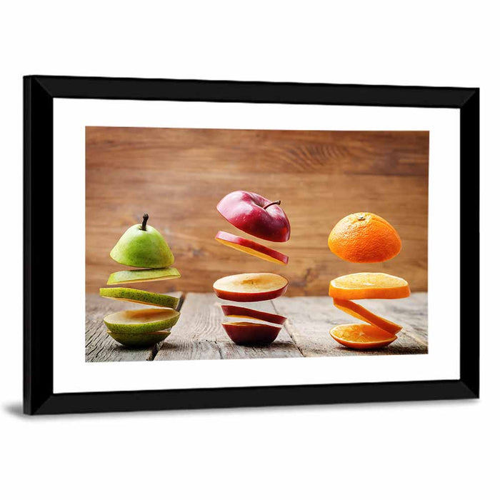 Floating Sliced Fruit Row Wall Art as a framed print