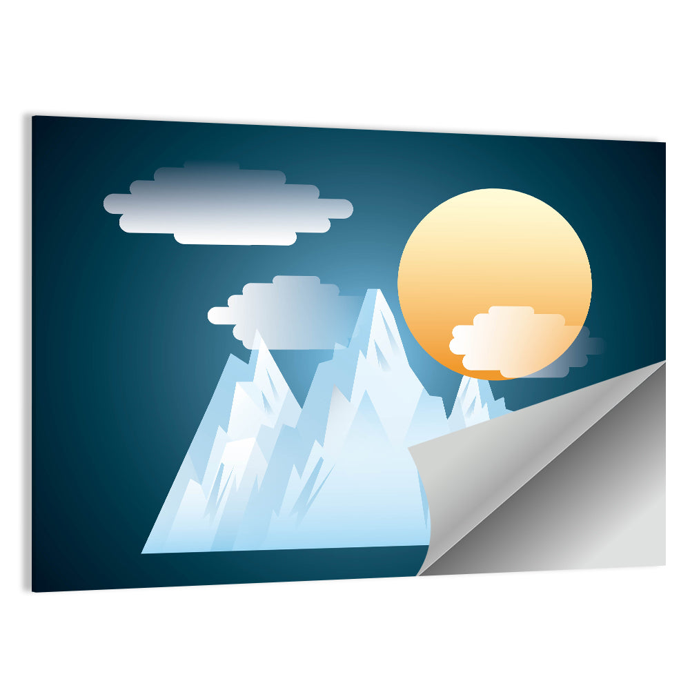 Geometric Snowy Mountain with Golden Sun Wall Art