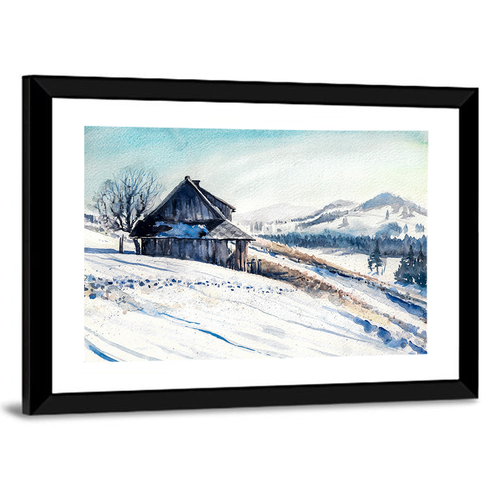 Snowy Mountain Cabin Wall Art