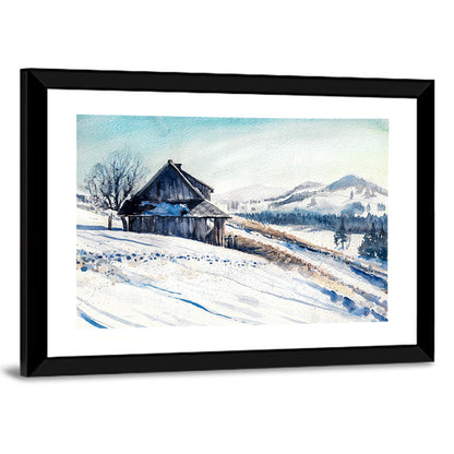 Snowy Mountain Cabin Wall Art
