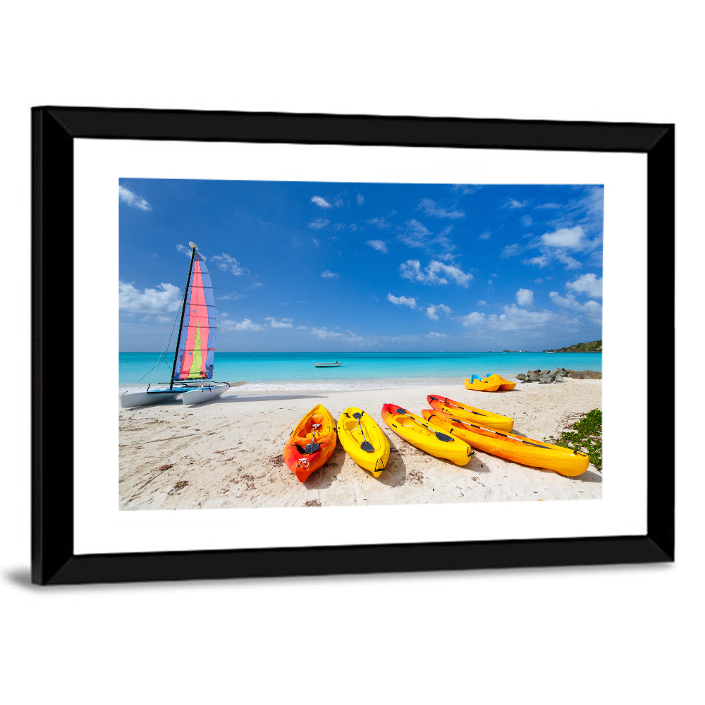 Yellow Kayaks on Tropical Beach Wall Art