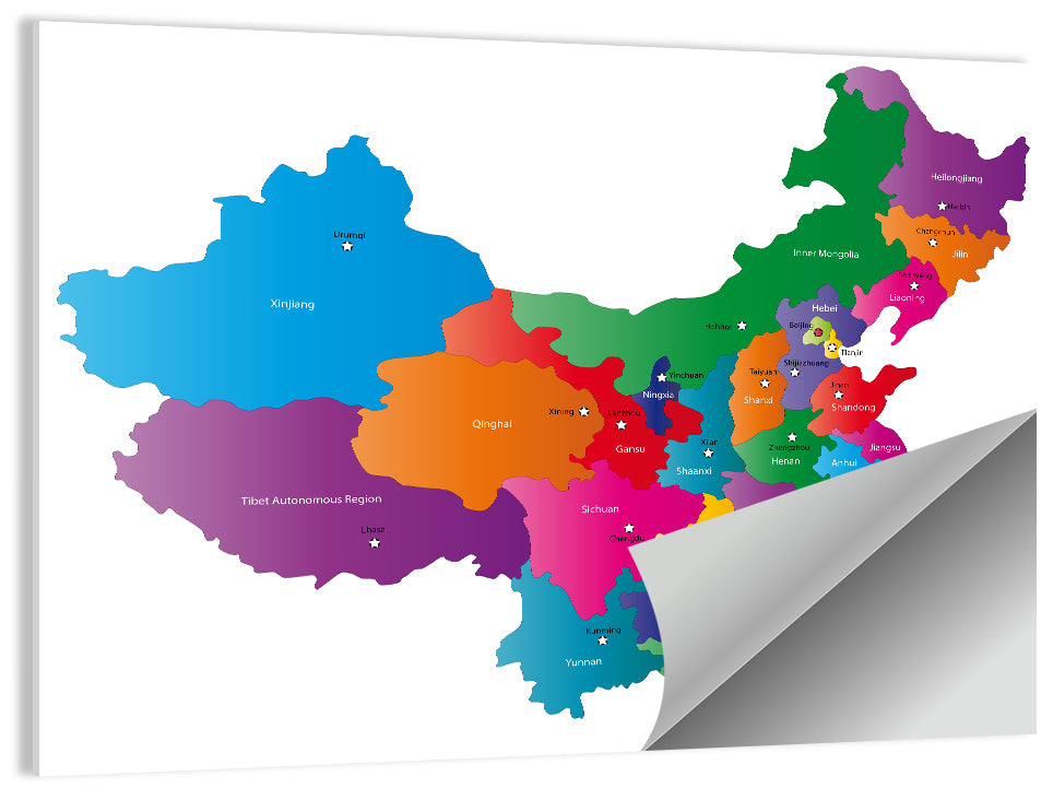 Colorful China Provinces Map Wall Art