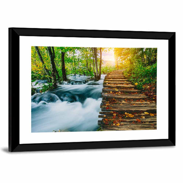 Plitvice Lakes Autumn Walkway Wall Art as a framed print