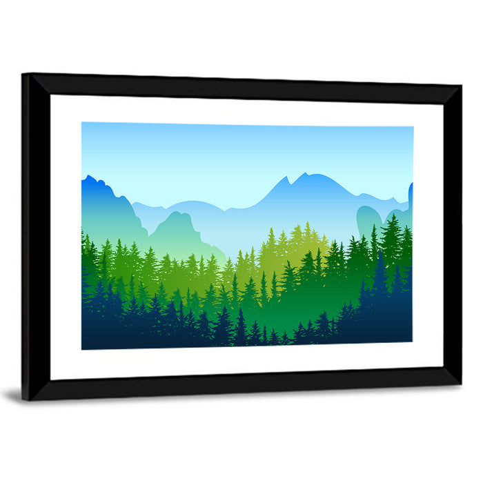 Layered Pine Forest Wall Art as a framed print