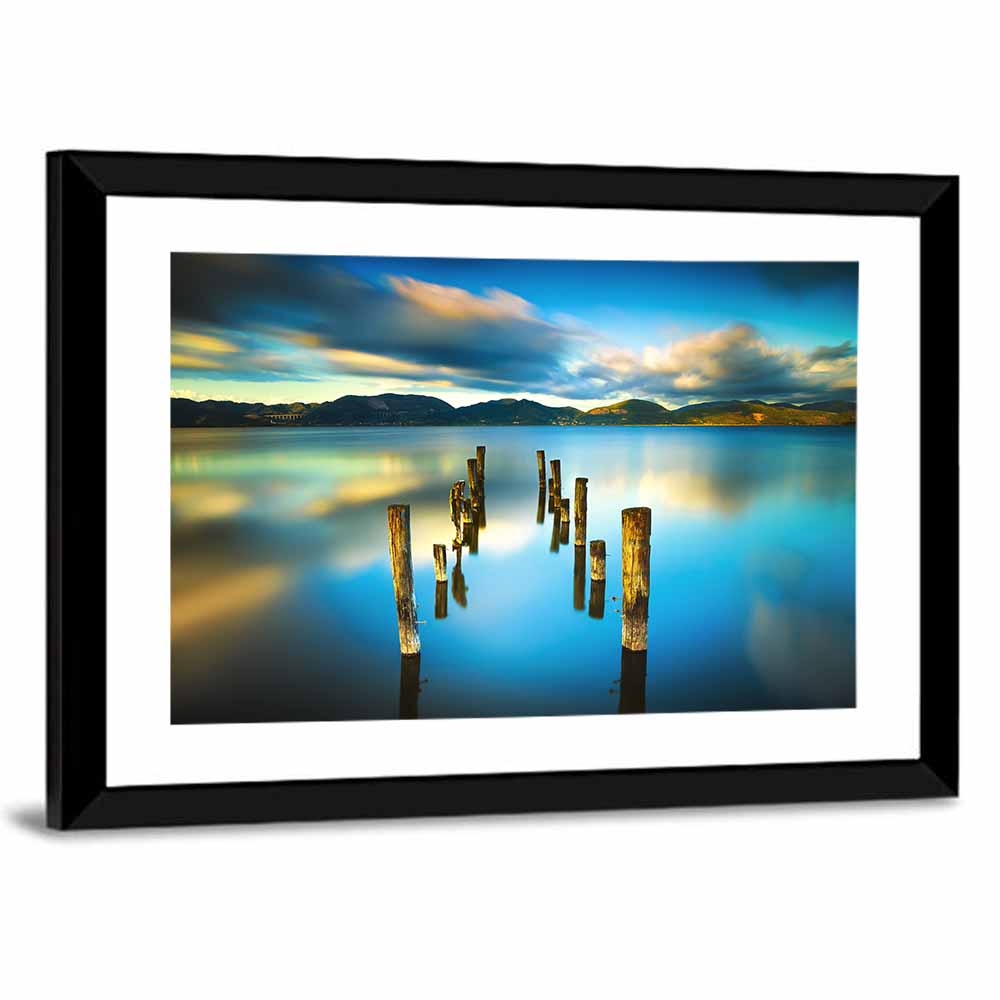 Golden Hour Pier on Lake Wall Art
