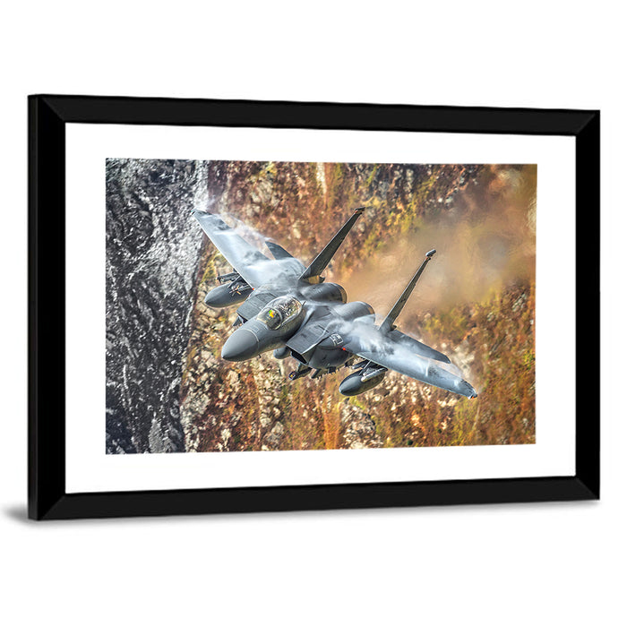 F-15 Over Mountain Canyon Wall Art as a framed print