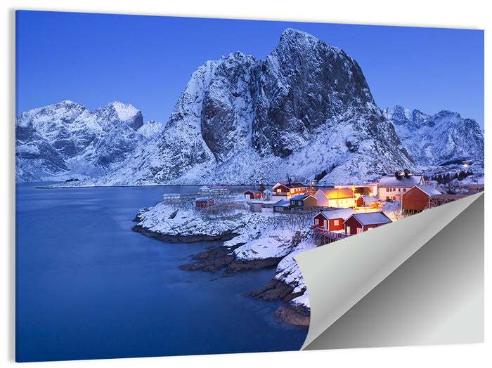 Hamnøy Red Cabins at Winter Dusk Wall Art as a poster print