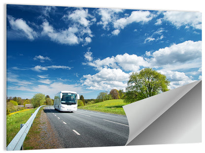 White Bus on Meadow Road Wall Art