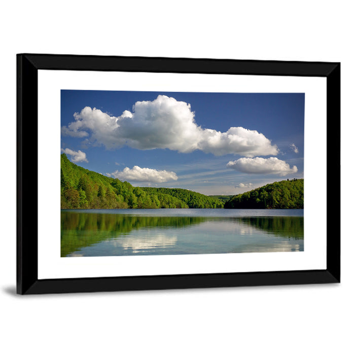 Plitvice Forest Lake Scene Wall Art as a framed print
