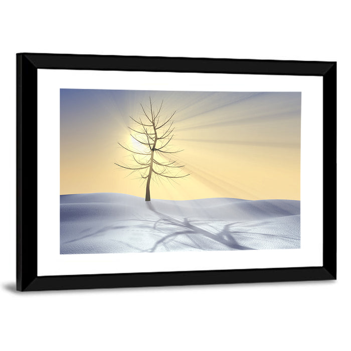 Winter Tree at Golden Sunrise Wall Art as a framed print