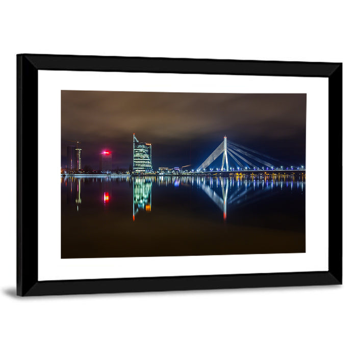 Vanšu Bridge Night Skyline Wall Art as a framed print