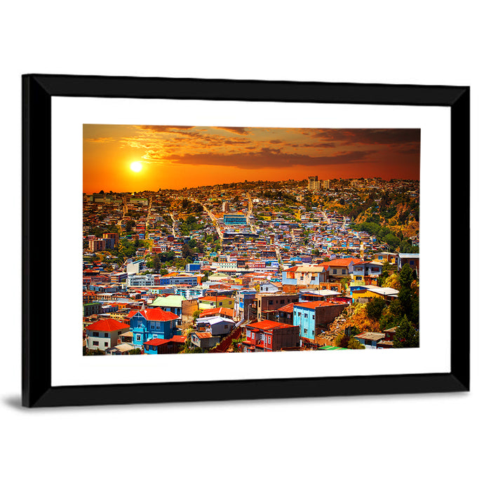 Valparaíso Hills Sunset Wall Art as a framed print