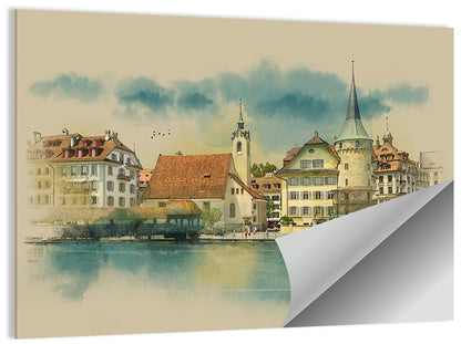 Lucerne Waterfront Sketch Wall Art