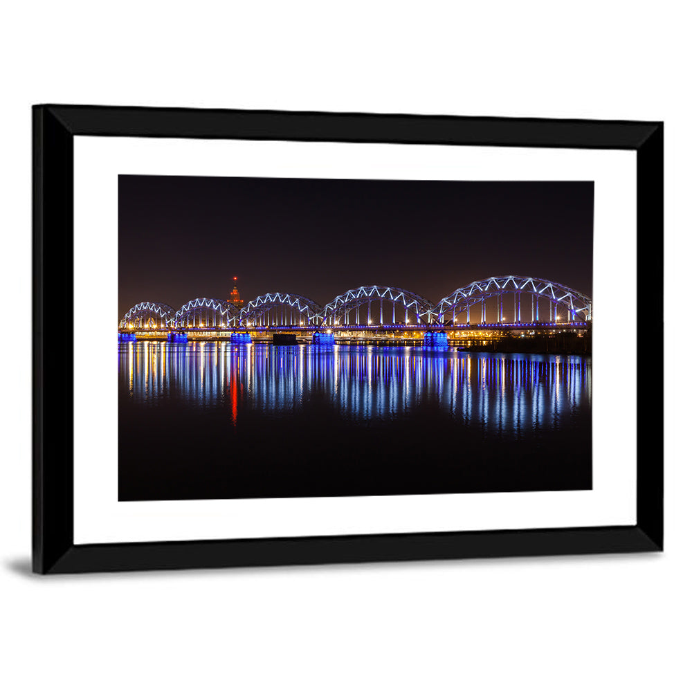 Riga Railway Bridge Nightscape Wall Art