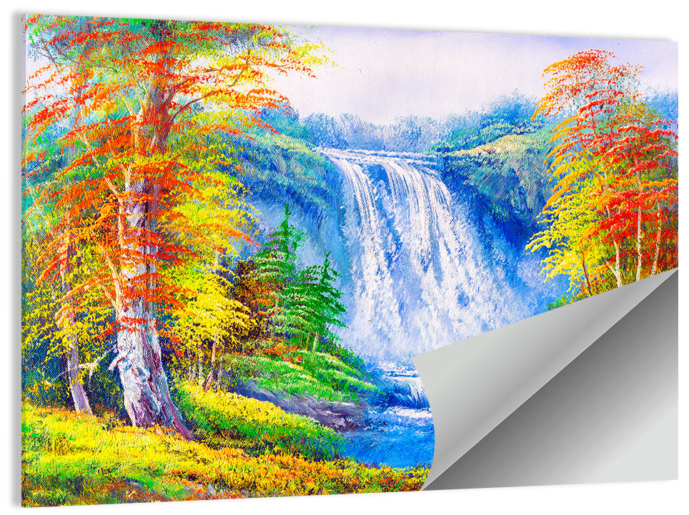 Autumn Waterfall Oil Painting Wall Art