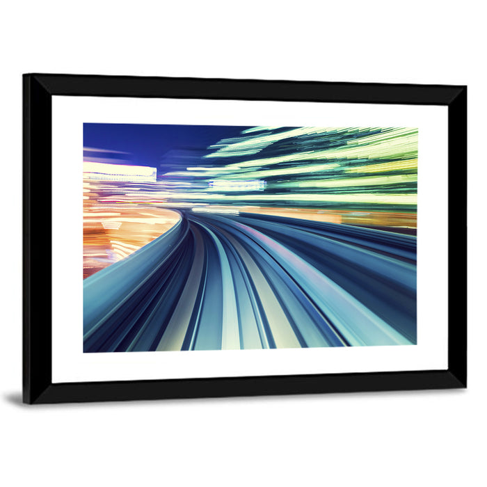 Curved Monorail Light Trails Wall Art as a framed print