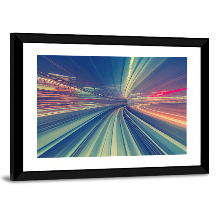 Monorail Night Light Trails Wall Art as a framed print
