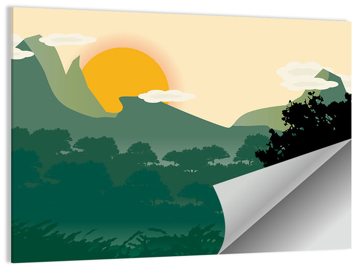 Geometric Mountain Forest Sunrise Wall Art as a poster print