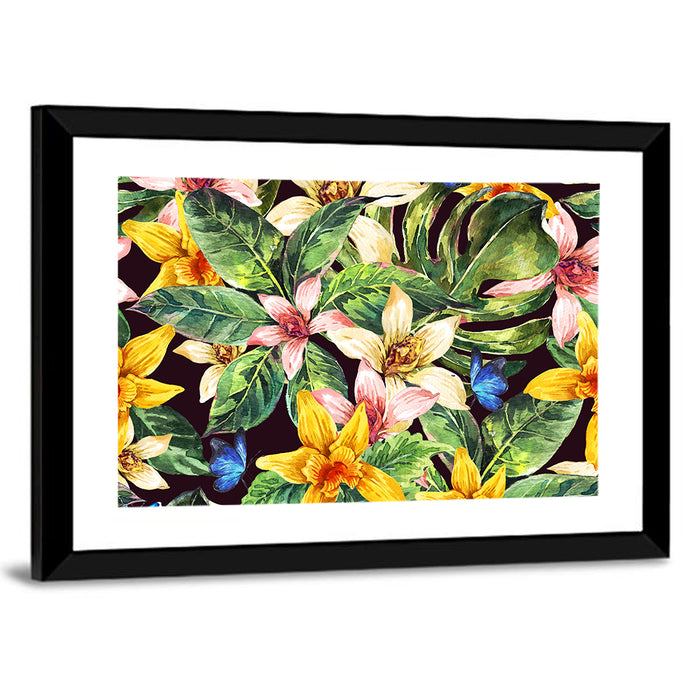 Tropical Orchid Pattern Wall Art as a framed print