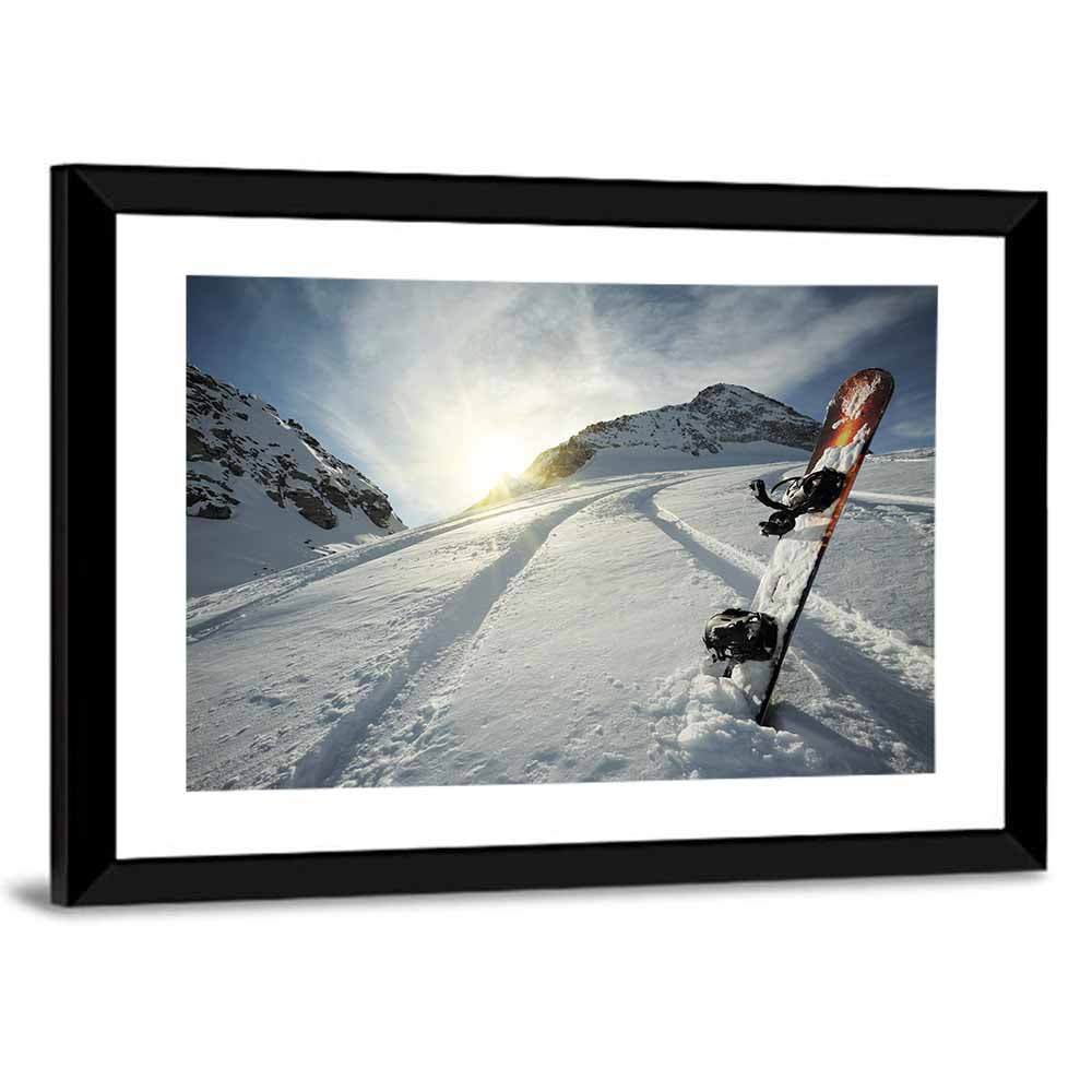 Snowboard on Snow-covered Mountain Slope Wall Art