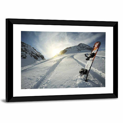 Snowboard on Snow-covered Mountain Slope Wall Art