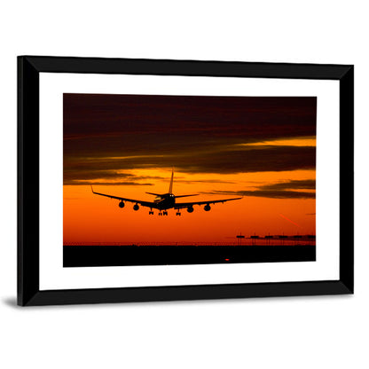 Airplane Landing at Sunset Wall Art