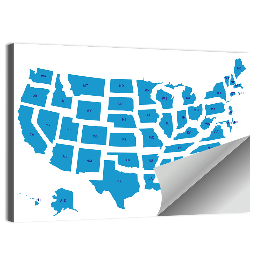 Blue Minimalist USA Map Wall Art, poster print, landscape