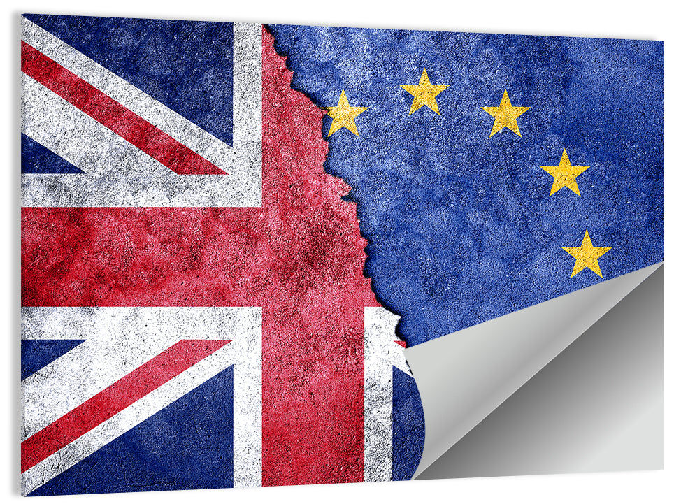 Divided Union Jack and Eu Flag Wall Art