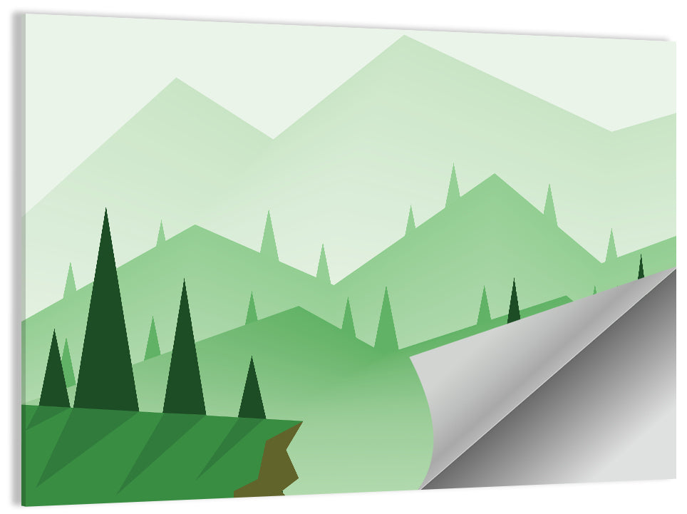 Misty Green Hills Illustration Wall Art