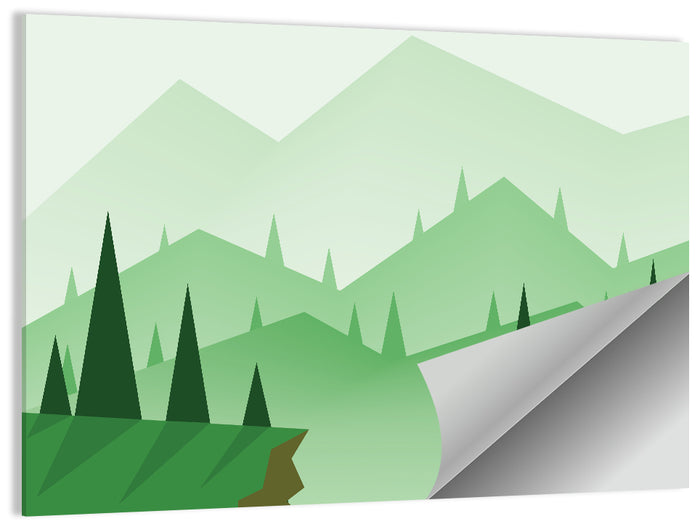 Misty Green Hills Illustration Wall Art as a poster print