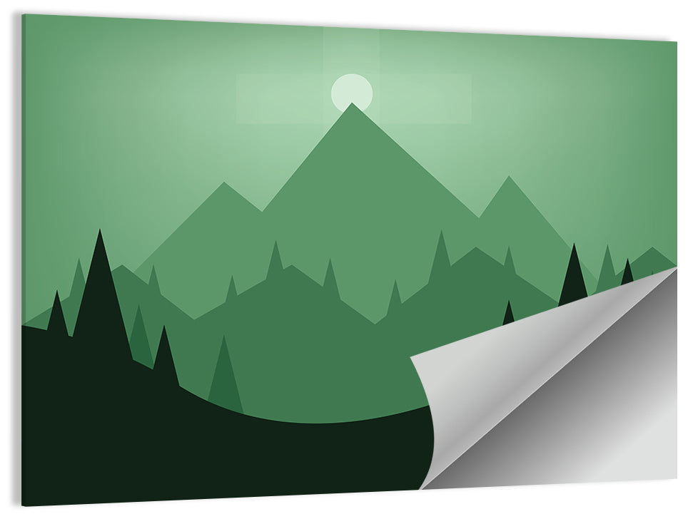 Geometric Mountain Sunset Illustration Wall Art