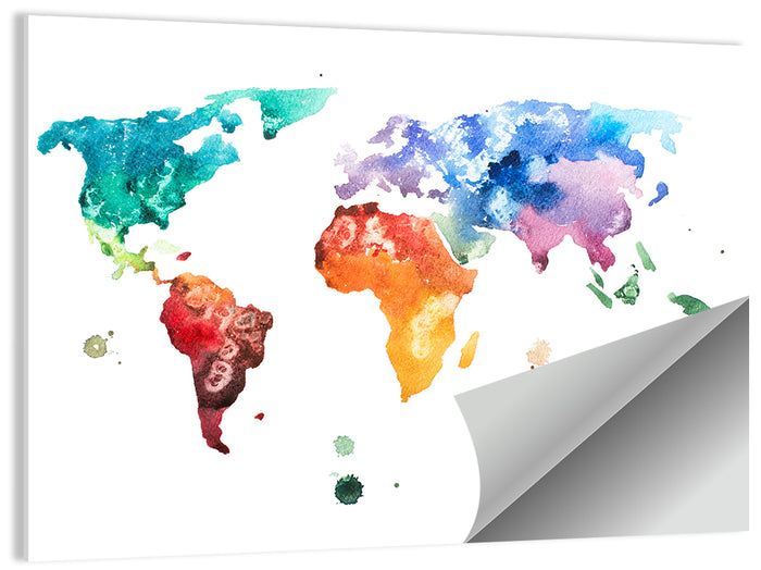 Multicolor Watercolor World Map Wall Art as a poster print