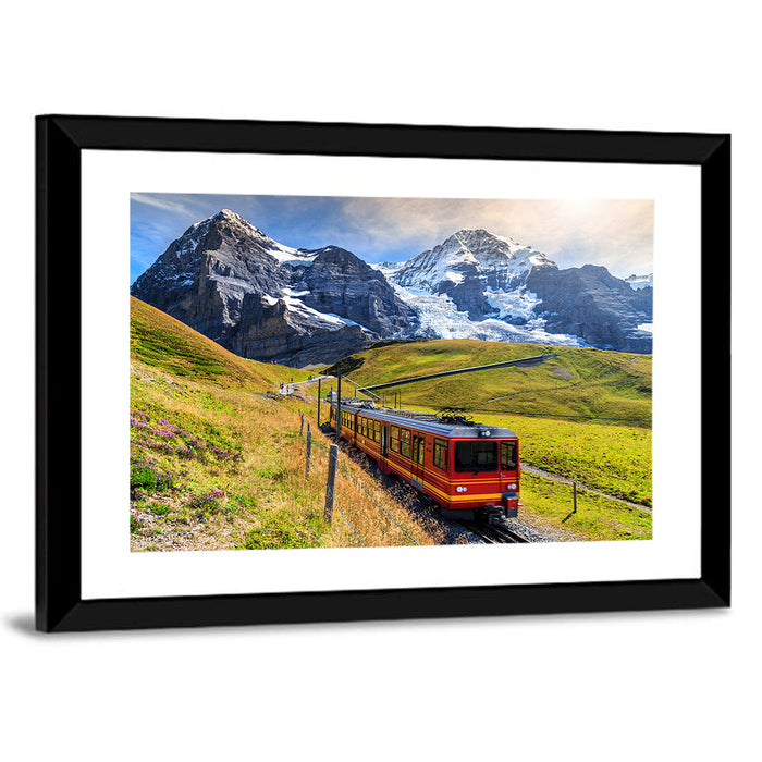 Red Alpine Train at Eiger Wall Art as a framed print