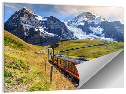 Red Alpine Train at Eiger Wall Art