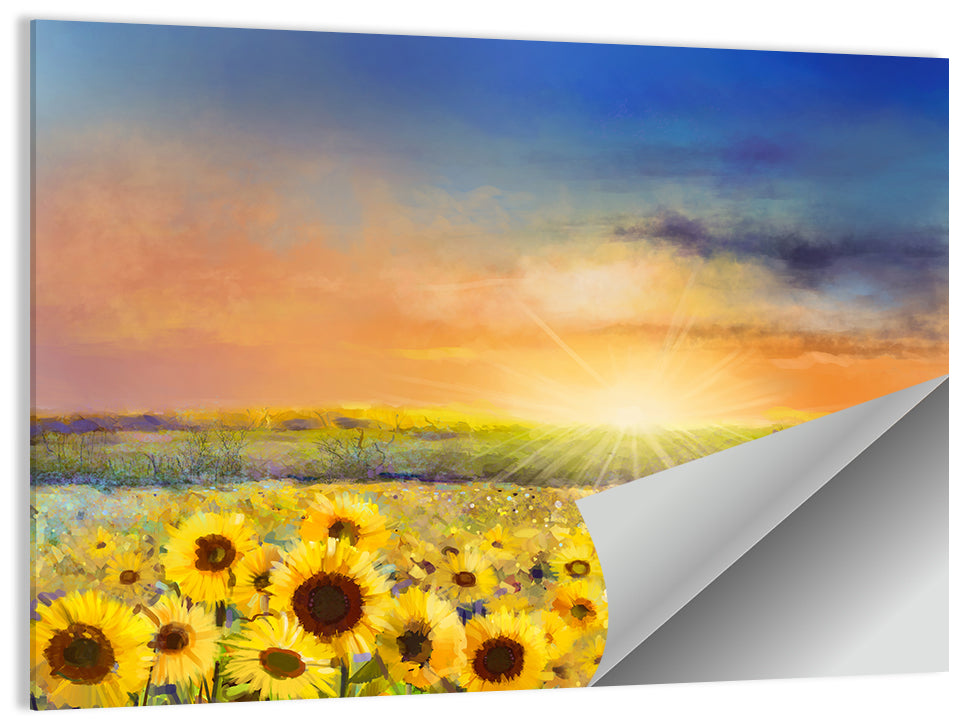 Sunburst Over Sunflower Field Wall Art