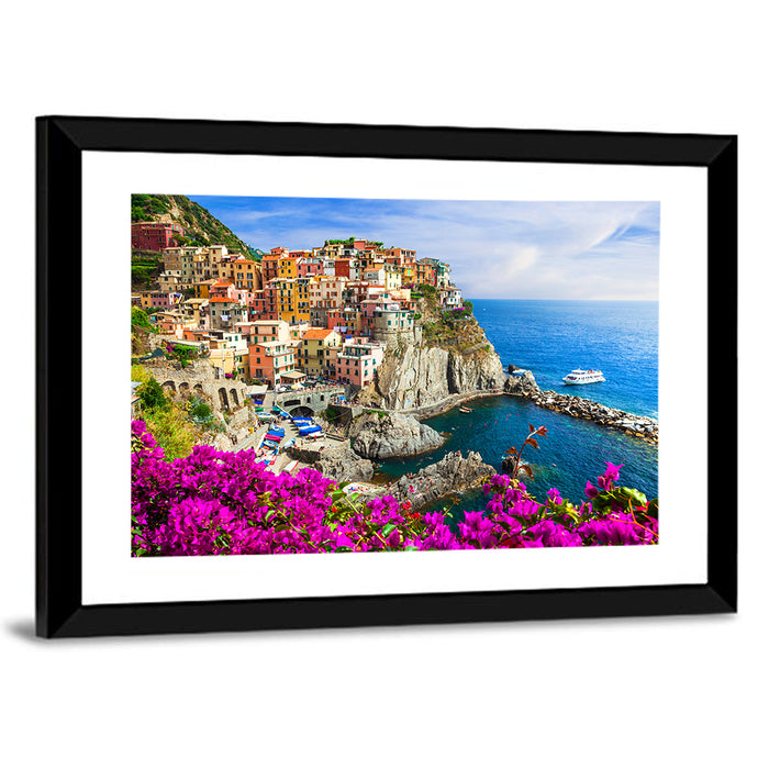 Manarola Cliffside Village Wall Art as a framed print