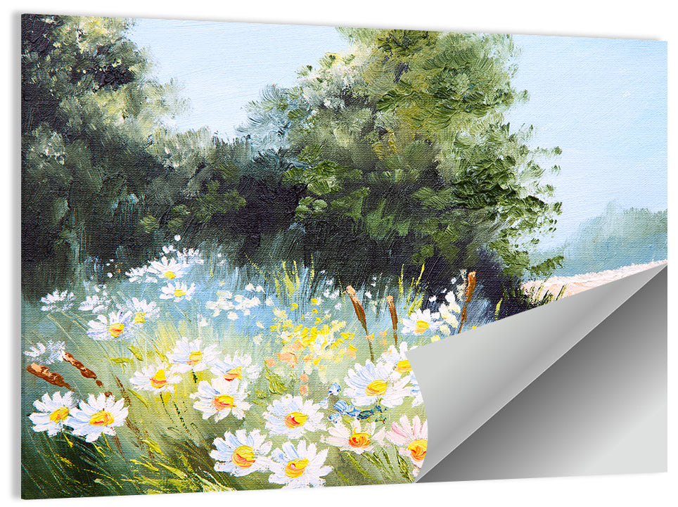 Sunny Daisy Meadow with Red Poppies Wall Art