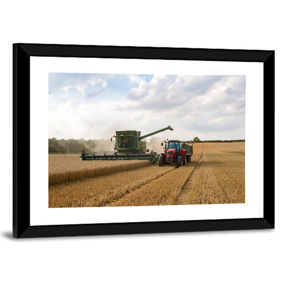 Wheat Harvest with Combine and Tractor Wall Art