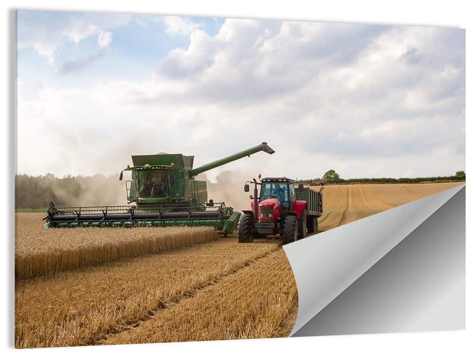 Wheat Harvest with Combine and Tractor Wall Art