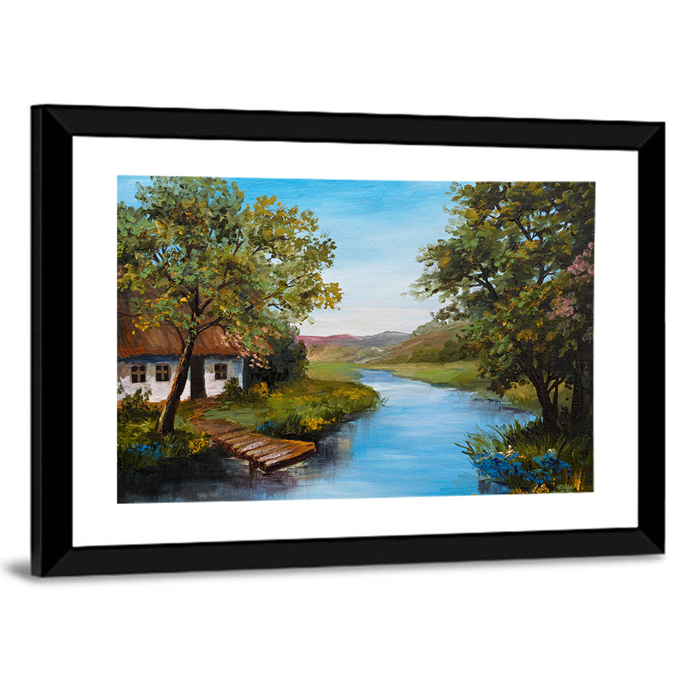 Thatched Cottage by the River Wall Art