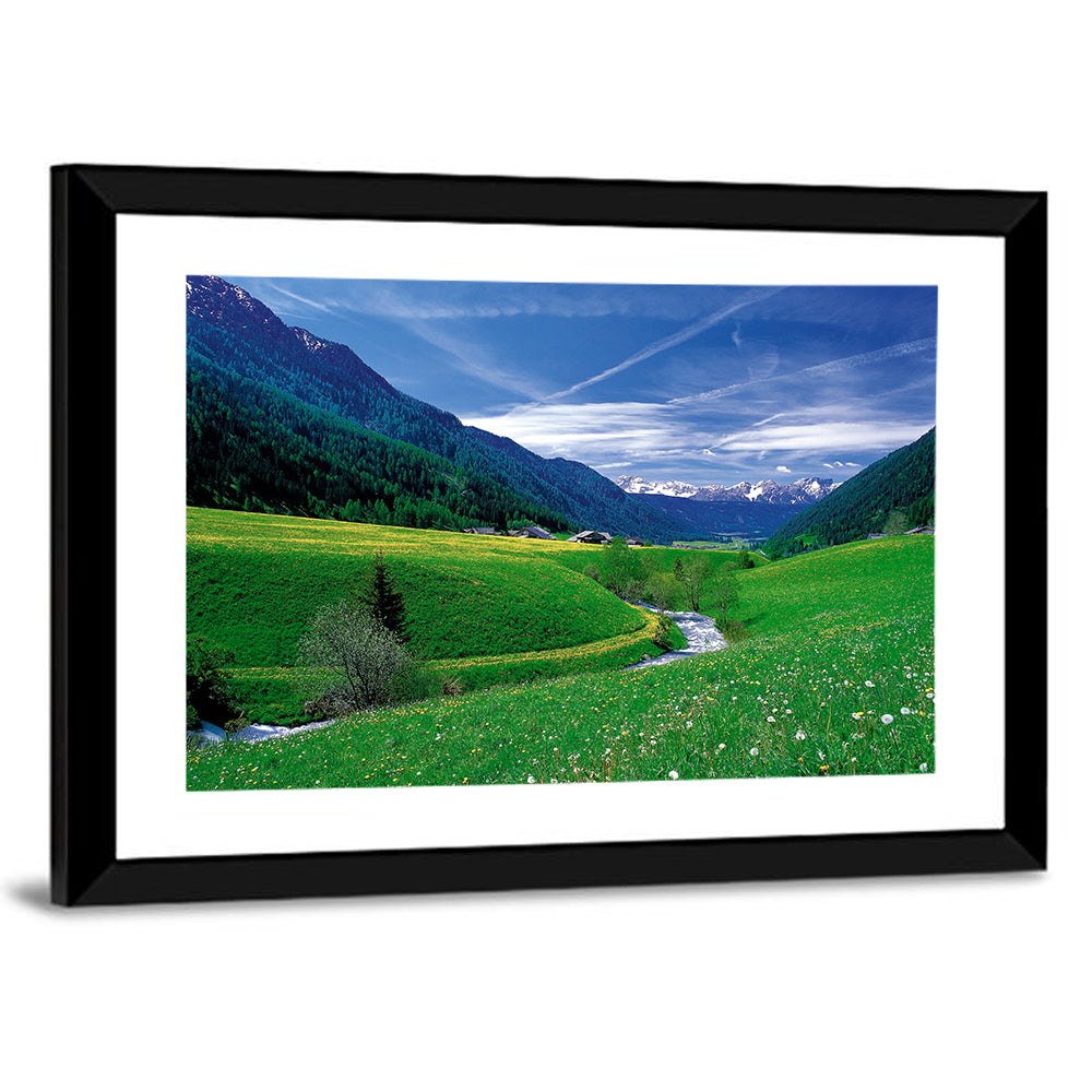 Snow-capped Peaks and Floral Meadow Wall Art