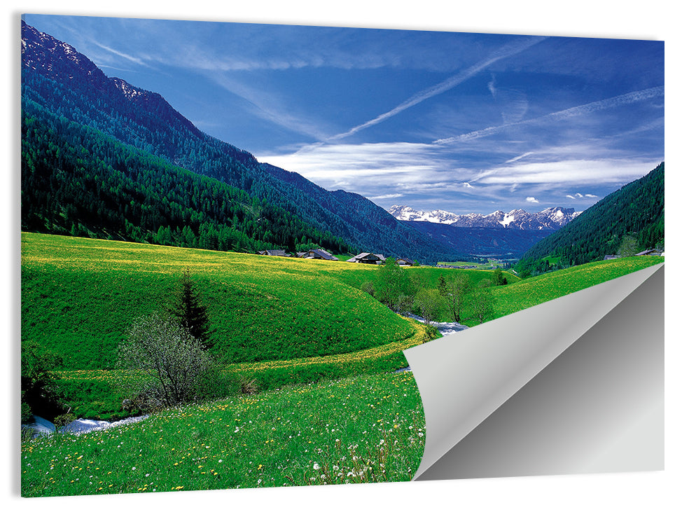 Snow-capped Peaks and Floral Meadow Wall Art