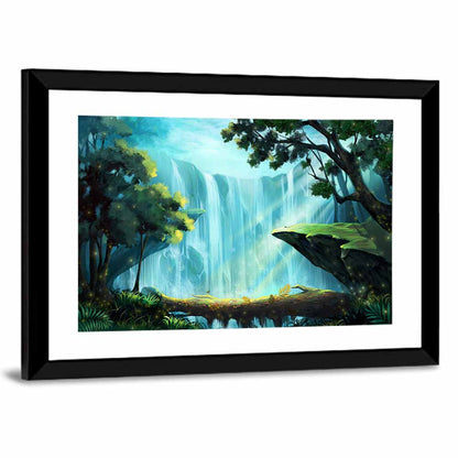 Enchanted Forest Waterfall Illustration Wall Art