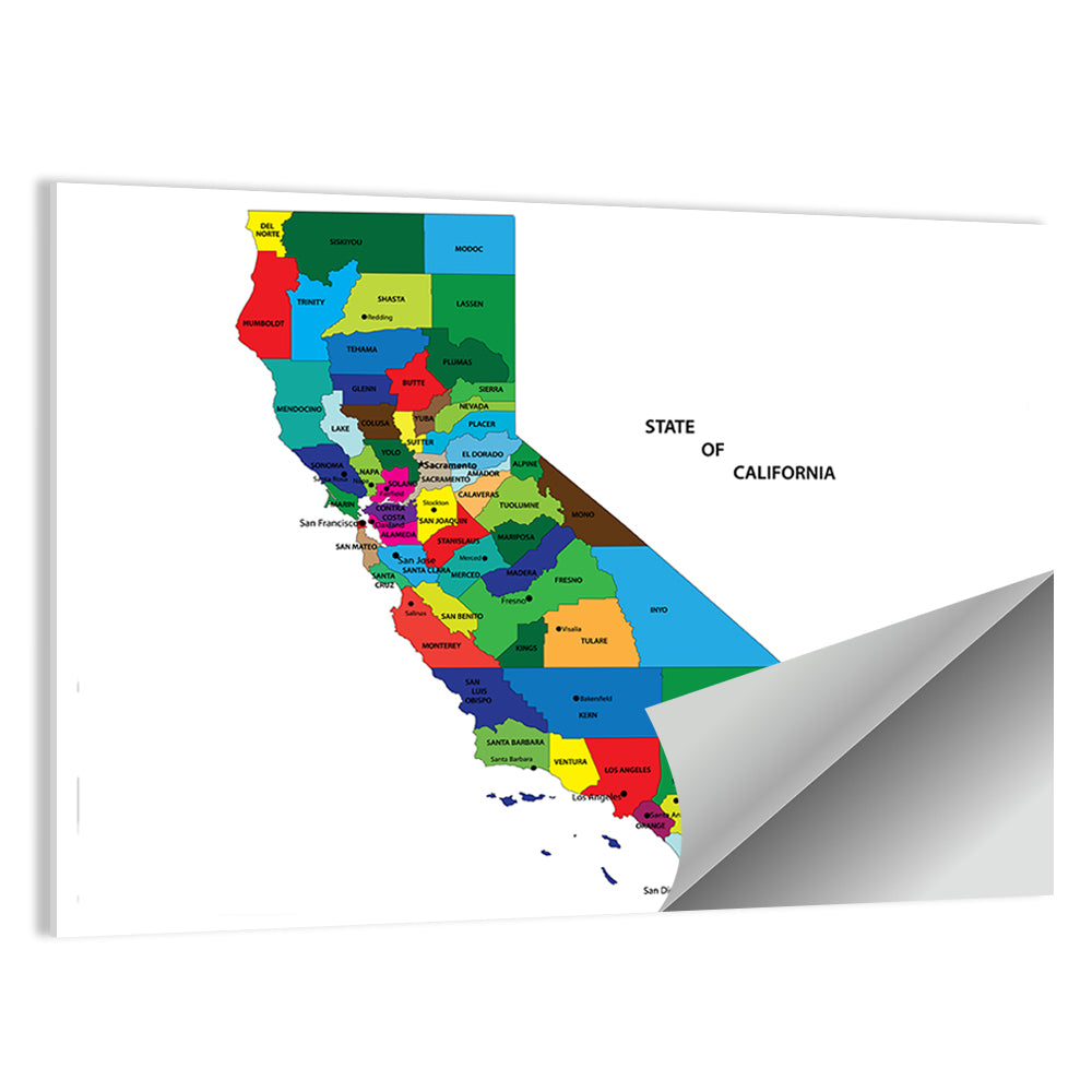 California Map with Colored Counties Wall Art