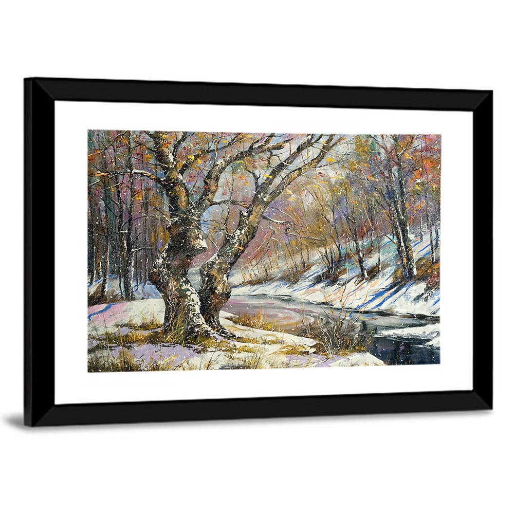 Frozen River in Winter Woodland Wall Art