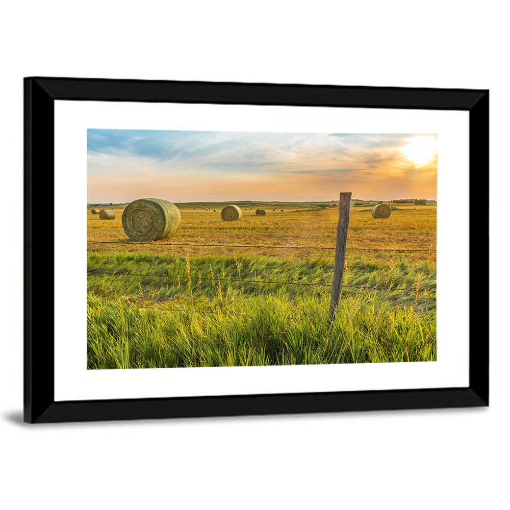 Hay Bales at Sunset Wall Art