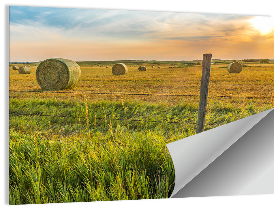 Hay Bales at Sunset Wall Art